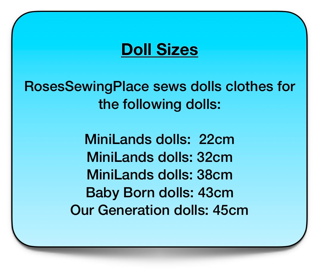 Baby Blue Swirls dolls dress. Fits 43cm doll (as shown)
