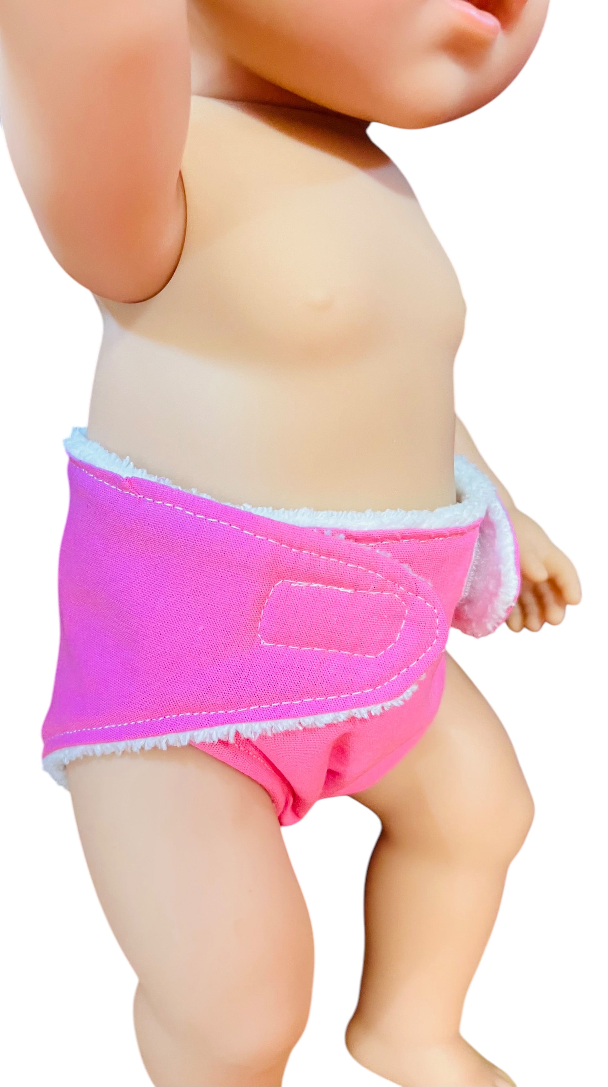 Bright Pink Hand Made Dolls Nappy with Velcro. Suits doll 43cm (as shown)