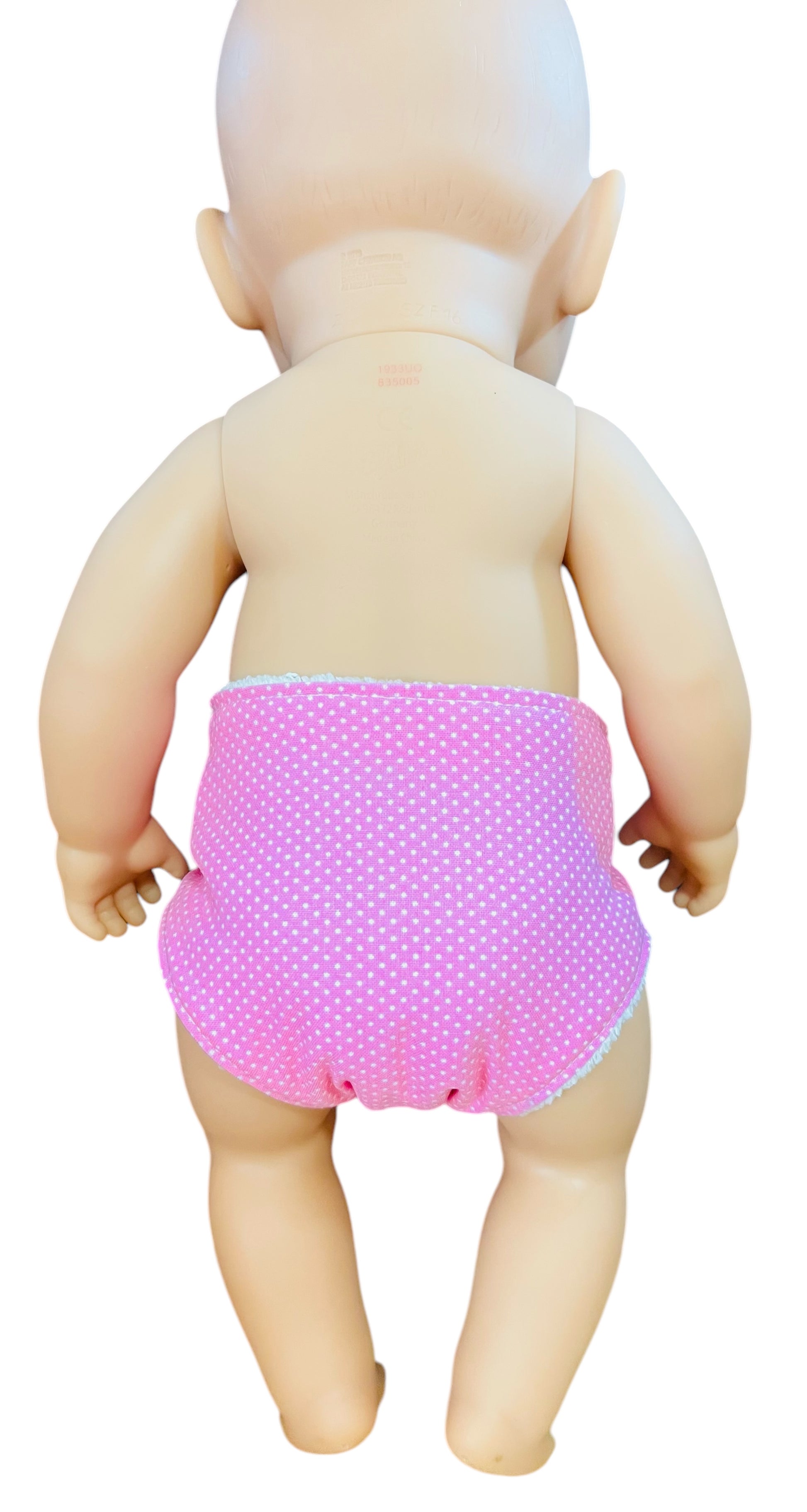 Sweet Dotty Pink Baby Doll Nappy with Velcro. Suits 43cm doll (as shown)