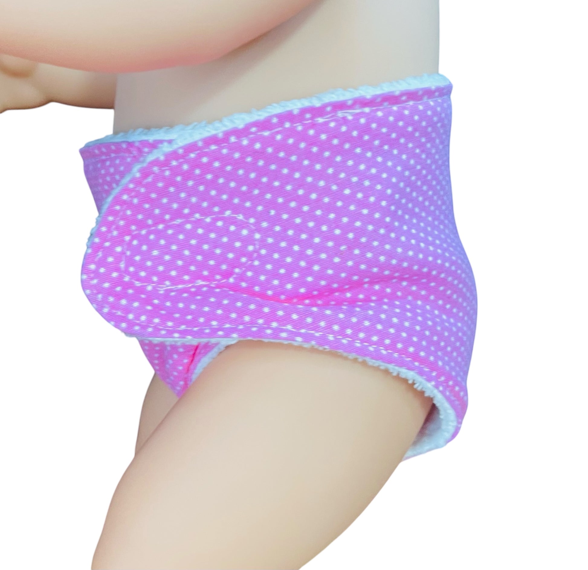 Sweet Dotty Pink Baby Doll Nappy with Velcro. Suits 43cm doll (as shown)