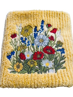 Embroidered Wildflower Ochre Hand Towel. 100% Cotton.  Kitchen Towel. Bathroom Towel