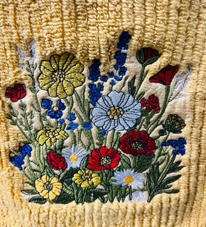 Embroidered Wildflower Ochre Hand Towel. 100% Cotton.  Kitchen Towel. Bathroom Towel