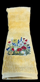 Embroidered Wildflower Ochre Hand Towel. 100% Cotton.  Kitchen Towel. Bathroom Towel