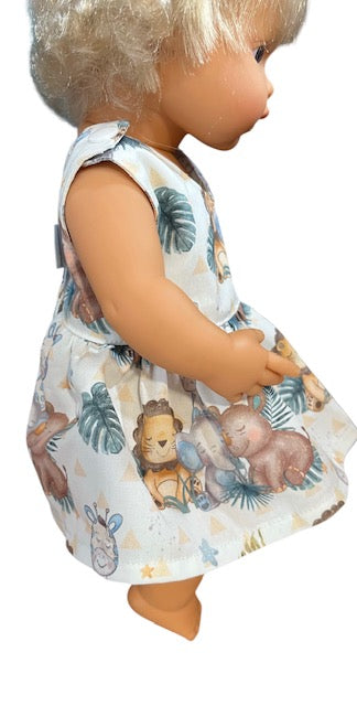 Animal Safari Dolls Dress with velcro. Suits 38cm doll (as shown)