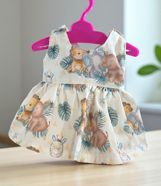 Animal Safari Dolls Dress with velcro. Suits 38cm doll (as shown)
