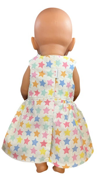 Pastel Rainbow Stars Dolls Dress with velcro. Suits 43cm doll (as shown)