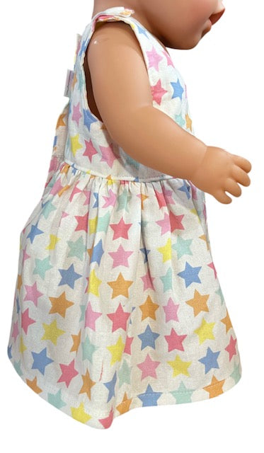 Pastel Rainbow Stars Dolls Dress with velcro. Suits 43cm doll (as shown)