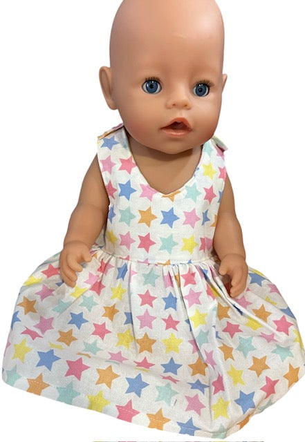 Pastel Rainbow Stars Dolls Dress with velcro. Suits 43cm doll (as shown)