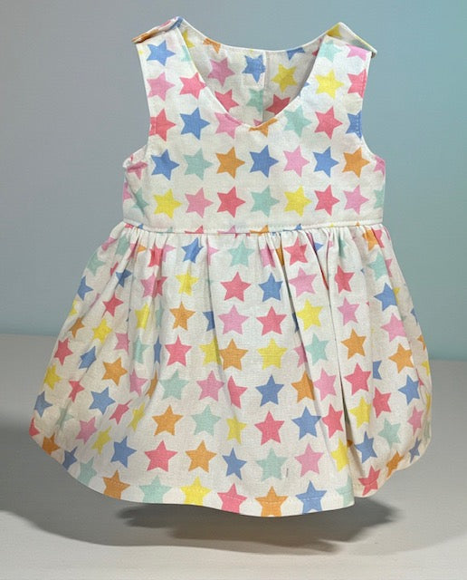 Pastel Rainbow Stars Dolls Dress.  Suits 38cm doll (as shown)