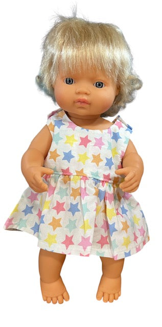 Pastel Rainbow Stars Dolls Dress.  Suits 38cm doll (as shown)