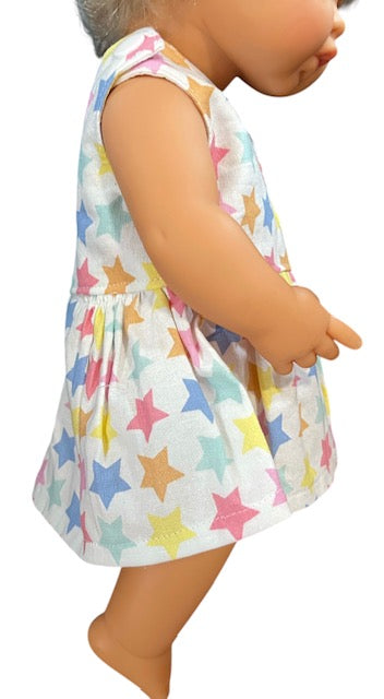 Pastel Rainbow Stars Dolls Dress.  Suits 38cm doll (as shown)