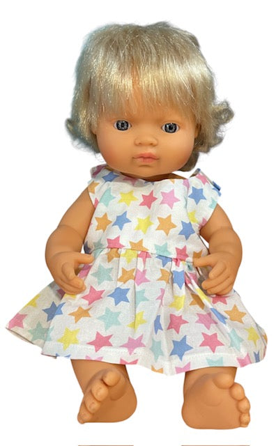 Pastel Rainbow Stars Dolls Dress.  Suits 38cm doll (as shown)
