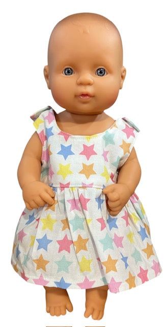 Pastel Rainbow Stars Dolls dress with velcro. Suits 32cm doll (as shown)