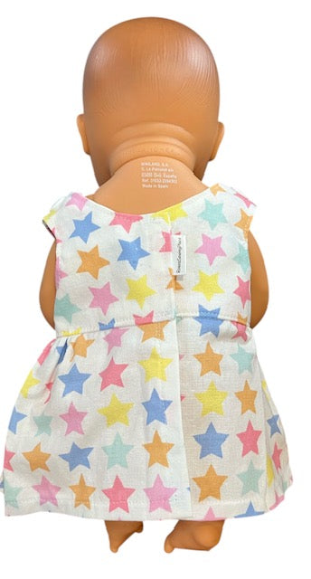 Pastel Rainbow Stars Dolls dress with velcro. Suits 32cm doll (as shown)