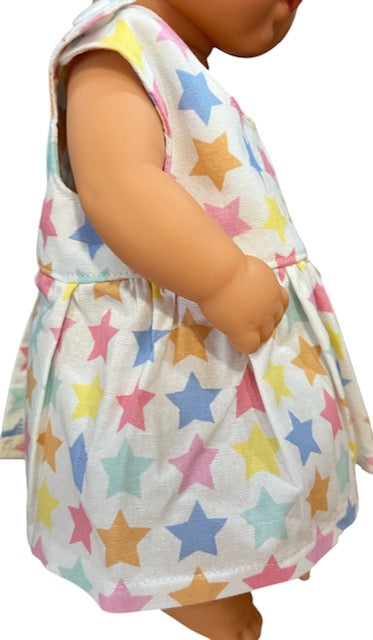 Pastel Rainbow Stars Dolls dress with velcro. Suits 32cm doll (as shown)