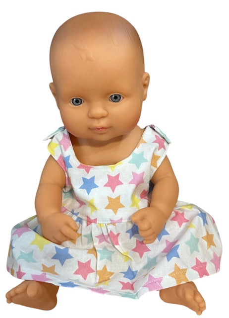 Pastel Rainbow Stars Dolls dress with velcro. Suits 32cm doll (as shown)