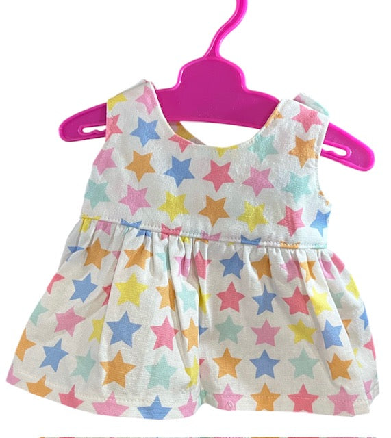 Pastel Rainbow Stars Dolls dress with velcro. Suits 32cm doll (as shown)