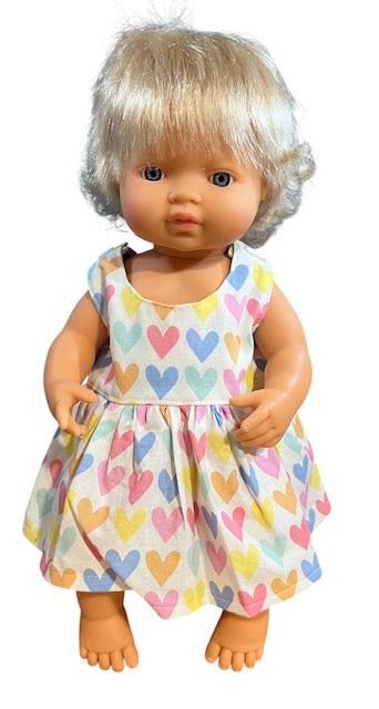 Pastel Rainbow Hearts Dolls Dress. Suits 38cm doll (as shown)