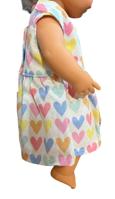 Pastel Rainbow Hearts Dolls Dress. Suits 38cm doll (as shown)