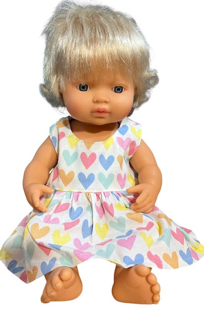 Pastel Rainbow Hearts Dolls Dress. Suits 38cm doll (as shown)