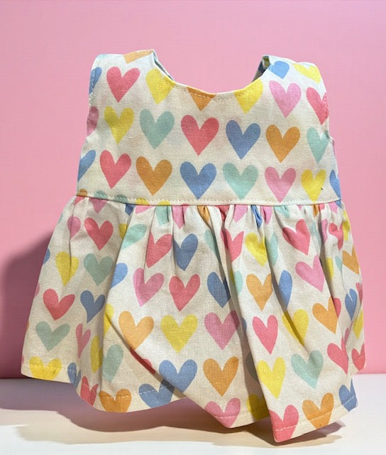 Pastel Rainbow Hearts Dolls Dress. Suits 38cm doll (as shown)