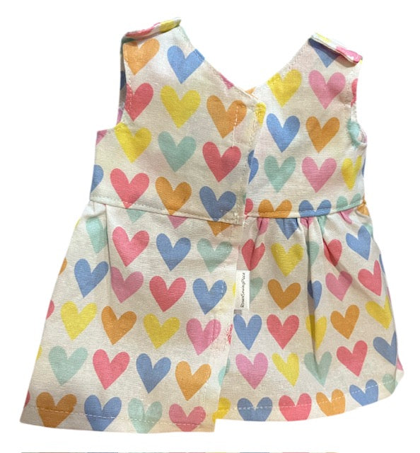 Pastel Rainbow Hearts Dolls Dress. Suits 38cm doll (as shown)