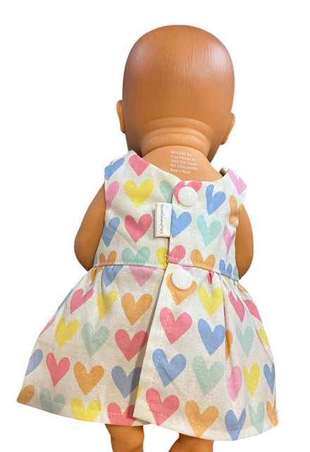 Pastel Rainbow Hearts Dolls Dress. Suits 32cm doll