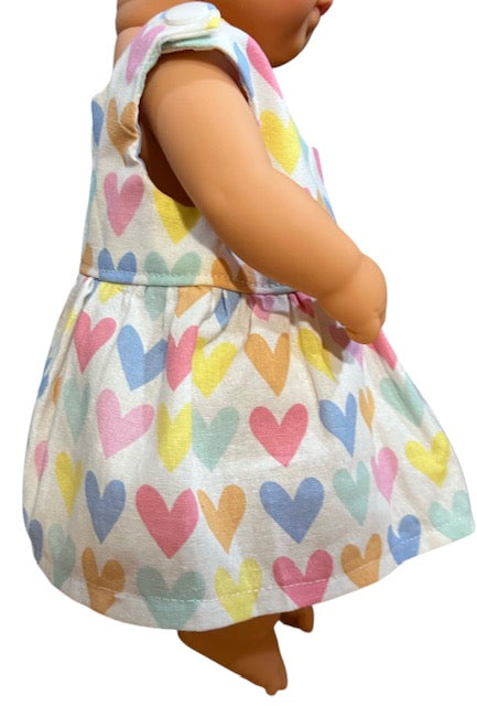 Pastel Rainbow Hearts Dolls Dress. Suits 32cm doll