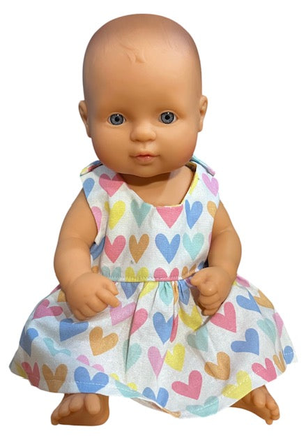 Pastel Rainbow Hearts Dolls Dress. Suits 32cm doll
