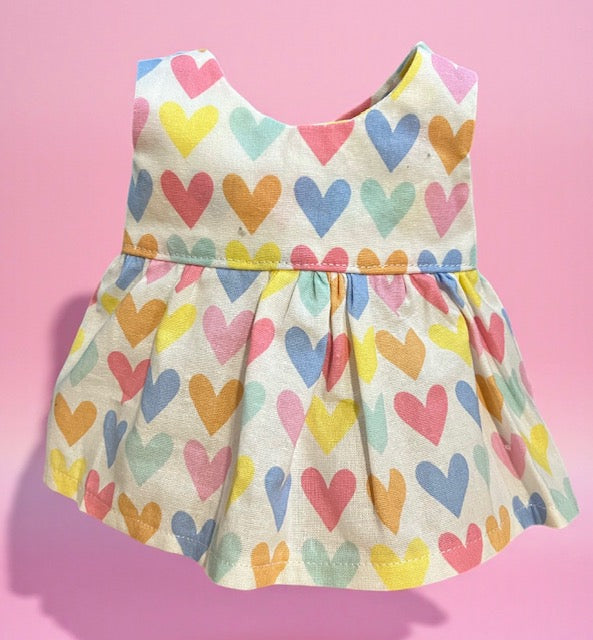 Pastel Rainbow Hearts Dolls Dress. Suits 32cm doll
