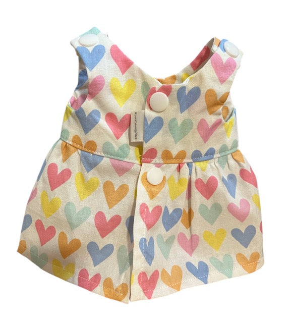 Pastel Rainbow Hearts Dolls Dress. Suits 32cm doll
