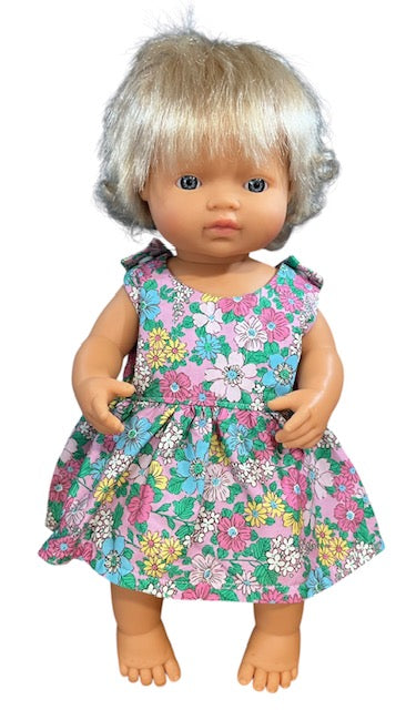 Pink Posy Dolls Dress. Suits 38cm doll (as shown)