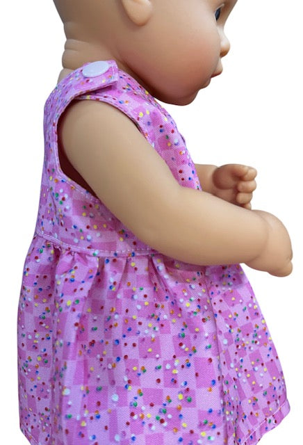 Confetti Pink Dolls Dress. Suits 32cm doll (as shown)
