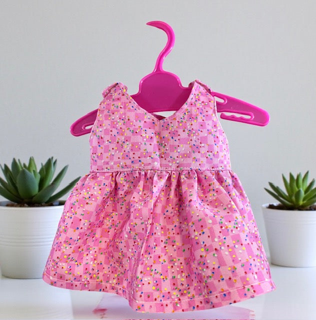 Confetti Pink Dolls Dress. Suits 32cm doll (as shown)
