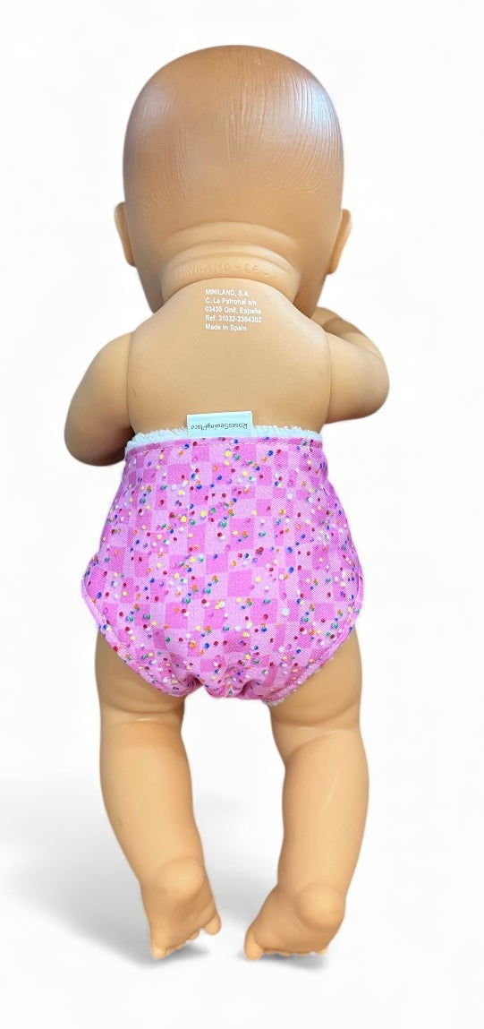 Confetti Pink Dolls Nappy. Suits 32cm doll (as shown)