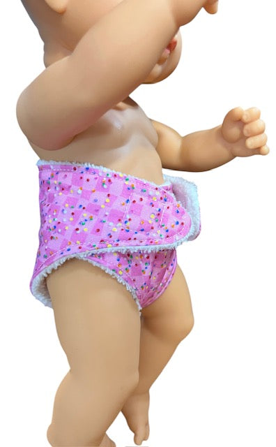 Confetti Pink Dolls Nappy. Suits 32cm doll (as shown)