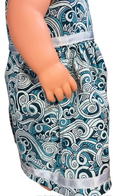 Baby Blue Swirls dolls dress. Fits 43cm doll (as shown)