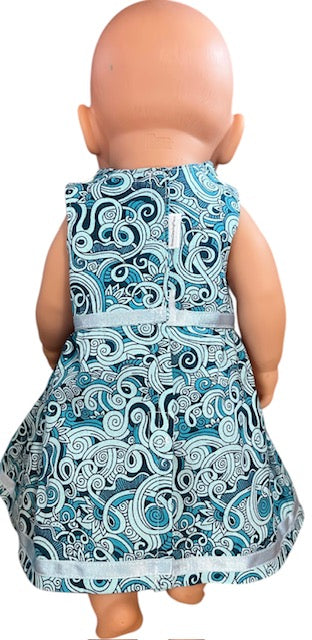 Baby Blue Swirls dolls dress. Fits 43cm doll (as shown)