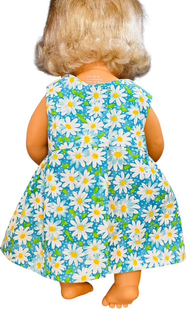 Daisy Patch Blue Doll Dress. Fits 38cm MiniLands Doll (as shown).