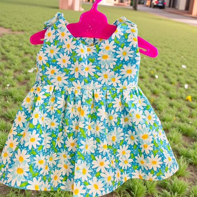 Daisy Patch Blue Doll Dress. Fits 38cm MiniLands Doll (as shown).
