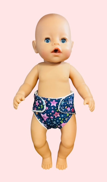 Twinkle Star Party Doll Nappy.  Fits 43cm Baby Born doll (as shown)