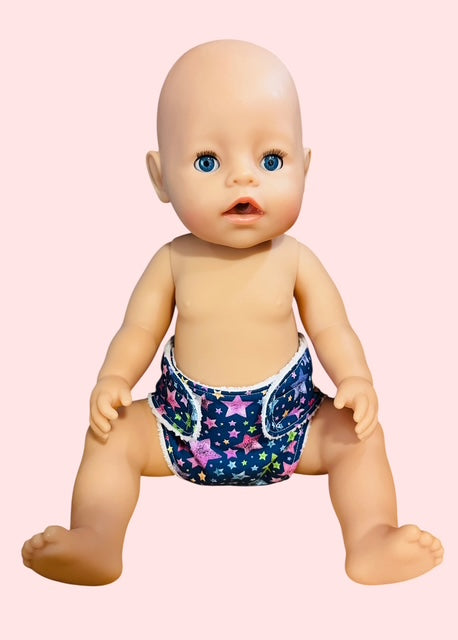 Twinkle Star Party Doll Nappy.  Fits 43cm Baby Born doll (as shown)