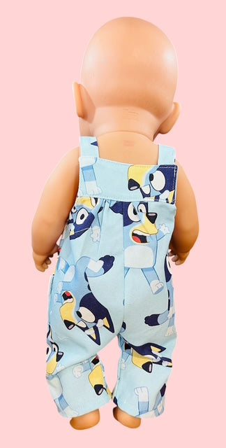 Bluey Overalls. Fits 43cm Baby Born doll (as shown)