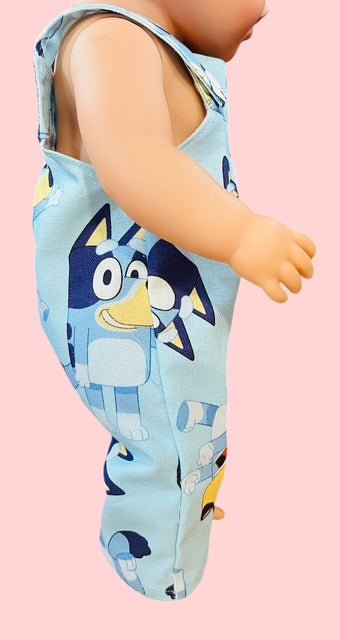 Bluey Overalls. Fits 43cm Baby Born doll (as shown)