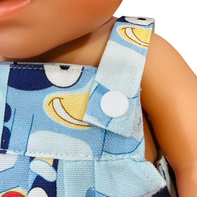 Bluey Overalls. Fits 43cm Baby Born doll (as shown)