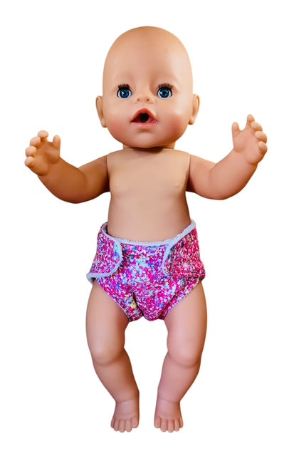 Sprinkle Splash Doll's Nappy with Velcro. Fits 43cm Baby Born Doll (as shown)