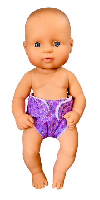 Confetti Purple Doll Nappy. Fits 32cm Mini Lands Doll (as shown)