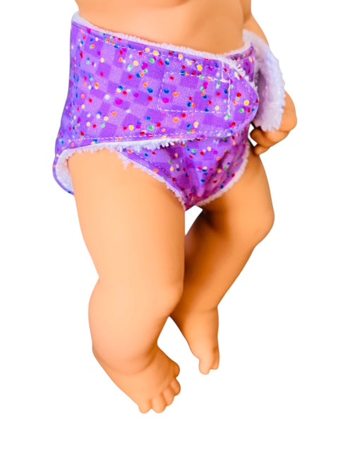 Confetti Purple Doll Nappy. Fits 32cm Mini Lands Doll (as shown)