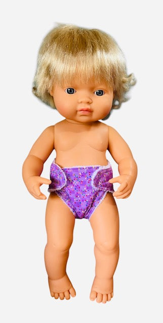 Confetti Purple Doll nappy. Fits 38cm Minilands Doll (as shown).