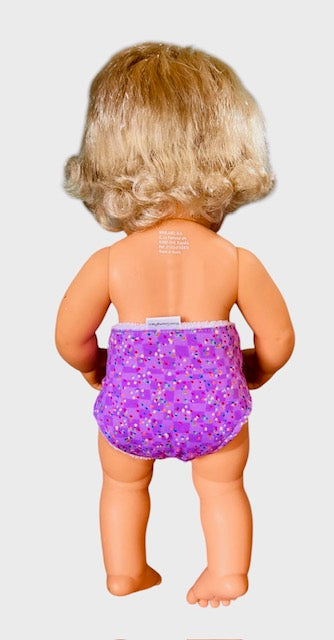 Confetti Purple Doll nappy. Fits 38cm Minilands Doll (as shown).